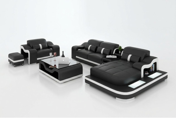 Żywy krajobraz Narożnikowa kanapa Zestaw Fotelowy w kształcie litery L Ustawić Deco Nowoczesna Sofa Skóra