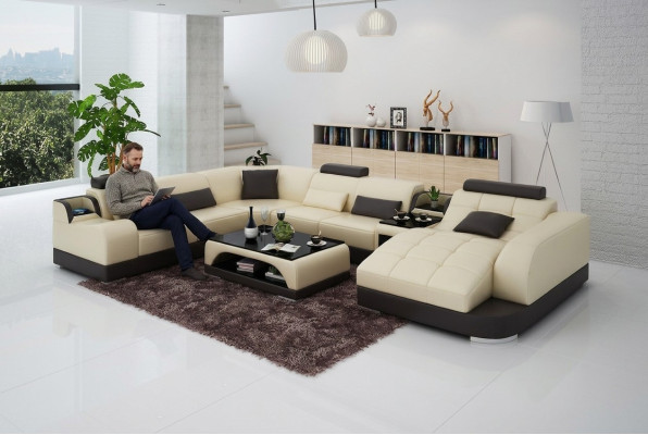 Skórzana sofa designerska sofa U w kształcie Żywy krajobraz Couch Podkładka Narożnikowa kanapa