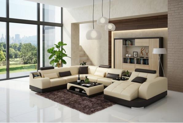 Skórzana sofa designerska sofa U w kształcie Żywy krajobraz Couch Podkładka Narożnikowa kanapa