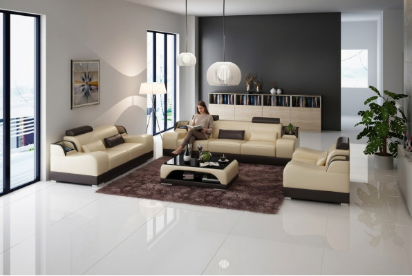 Design Couch Podkładka Sofy Skóra Nowoczesny Zestaw sofowy 3 miejsce do siedzenia trzyosobowe