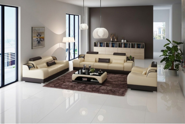 Design Couch Podkładka Sofy Skóra Nowoczesny Zestaw sofowy 3 miejsce do siedzenia trzyosobowe