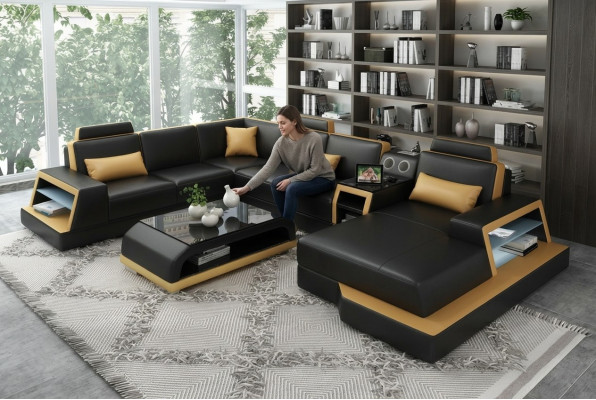 U Shape Sofa Couch Podkładka Ustawić Narożnikowa kanapa Żywy krajobraz Skóra Design
