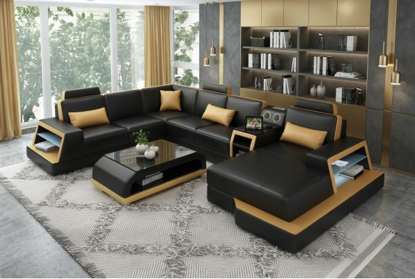 U Shape Sofa Couch Podkładka Ustawić Narożnikowa kanapa Żywy krajobraz Skóra Design