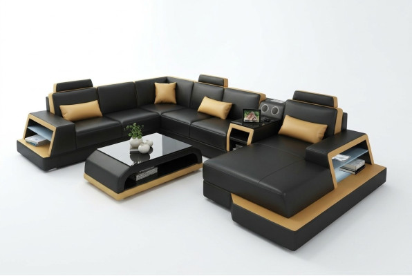 U Shape Sofa Couch Podkładka Ustawić Narożnikowa kanapa Żywy krajobraz Skóra Design