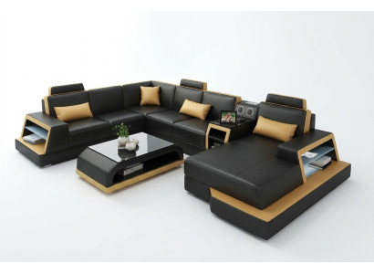 U Shape Sofa Couch Podkładka Ustawić Narożnikowa kanapa Żywy krajobraz Skóra Design