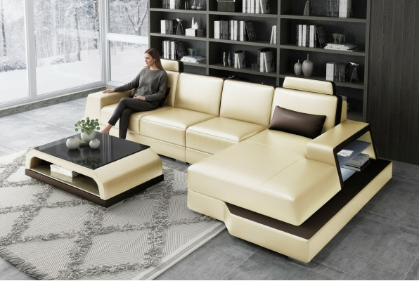 Narożnikowa kanapa Sofa Żywy krajobraz L Shape Podkładka Couch Sofa skórzana Sofy beżowe