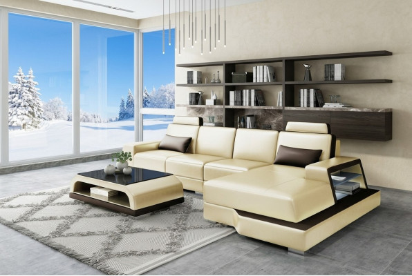 Narożnikowa kanapa Sofa Żywy krajobraz L Shape Podkładka Couch Sofa skórzana Sofy beżowe