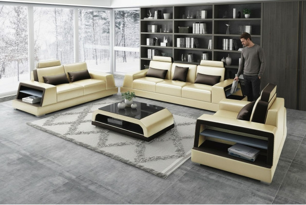 Zestaw sofowy miejsce do siedzenia Zestaw Design Sofy Podkładka Kanapy Skóra Moderne 3+3