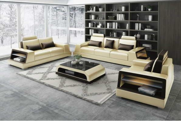 Zestaw sofowy miejsce do siedzenia Zestaw Design Sofy Podkładka Kanapy Skóra Moderne 3+3