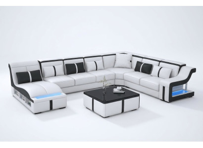 Design Narożnikowa kanapa Kształt U Podświetlana kanapa Skóra Włókienniczy Sofa Nowy Żywy krajobraz LED