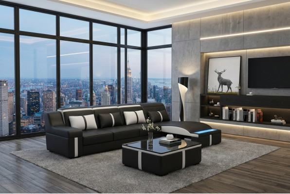 LForm Skóra Żywy krajobraz Couch Podkładka Siedziba Narożnikowa kanapa Sofa Large