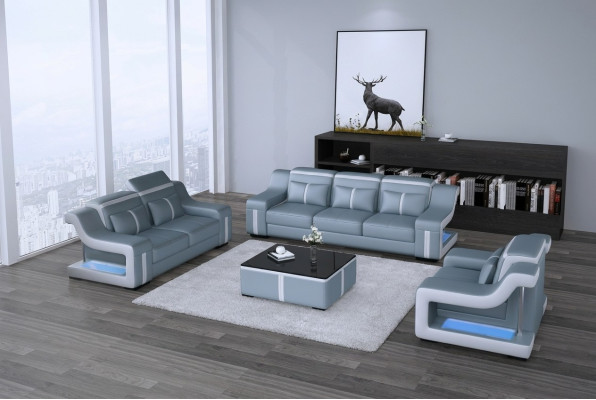 Sofa skórzana Włókienniczy Materiał 3 miejsce do siedzenia Kanapa Designer Siedziba Podkładka Ustawić Szara Nowa