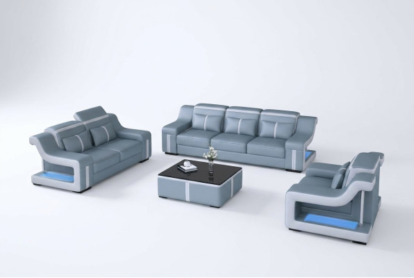 Sofa skórzana Włókienniczy Materiał 3 miejsce do siedzenia Kanapa Designer Siedziba Podkładka Ustawić Szara Nowa