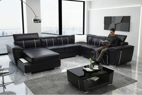 U Shape Narożnikowa kanapa Sofa Kanapa Podkładka Ustawić Skórę Włókienniczą Materiał