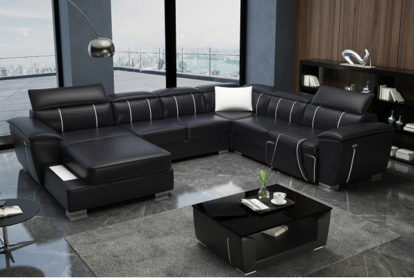 U Shape Narożnikowa kanapa Sofa Kanapa Podkładka Ustawić Skórę Włókienniczą Materiał