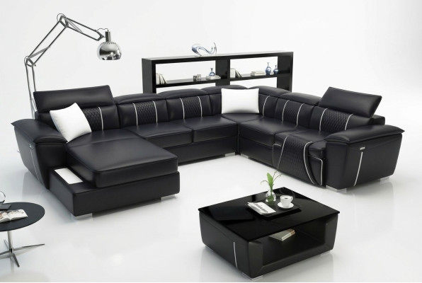 U Shape Narożnikowa kanapa Sofa Kanapa Podkładka Ustawić Skórę Włókienniczą Materiał