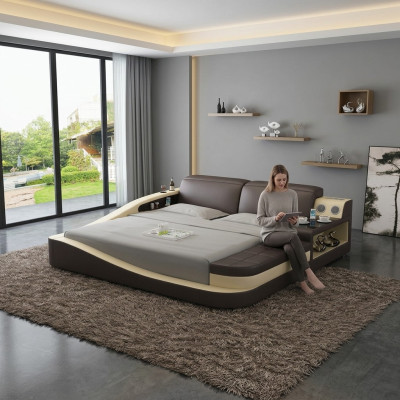 Luksusowa Sypialnia Łóżko Podkładka Design Skóra Double Hotel łóżka Włókiennicze