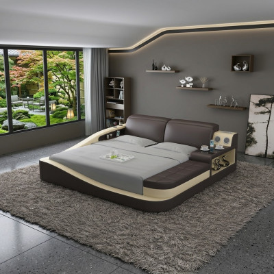 Luksusowa Sypialnia Łóżko Podkładka Design Skóra Double Hotel łóżka Włókiennicze
