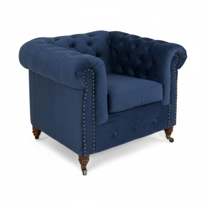 Designerski Fotel 1 miejsce do siedzenia Blue Skóra Włókienniczy Luxury Club Lougne Sofa Chesterfield