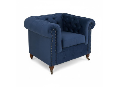 Designerski Fotel 1 miejsce do siedzenia Blue Skóra Włókienniczy Luxury Club Lougne Sofa Chesterfield