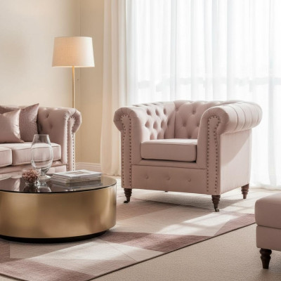 Elegancki design Chesterfield Podkładka Fotel TV Siedziba Club Lounge Włókienniczy