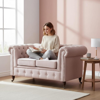Luksusowe 2 miejsce do siedzenia Sofa Podkładka Sofa Włókienniczy Materiał Kanapy Ustawić Chesterfield Nowe