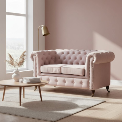 Luksusowe 2 miejsce do siedzenia Sofa Podkładka Sofa Włókienniczy Materiał Kanapy Ustawić Chesterfield Nowe