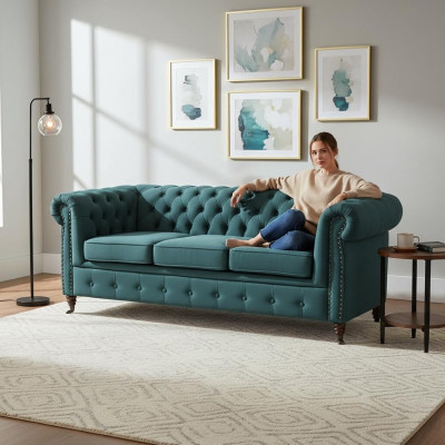 Klasyczna trzyosobowa kanapa Chesterfield Meble Sofa Włókienniczy o eleganckim wyglądzie