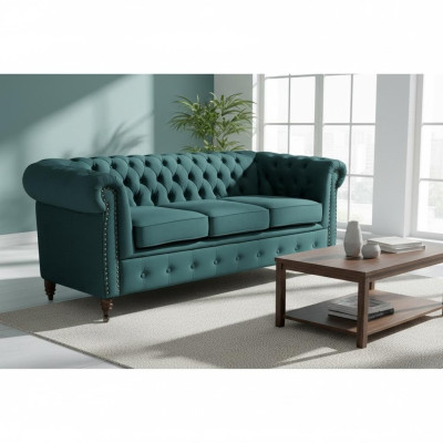 Klasyczna trzyosobowa kanapa Chesterfield Meble Sofa Włókienniczy o eleganckim wyglądzie