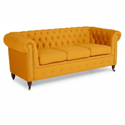 Klasyczna trzyosobowa kanapa Chesterfield Meble Sofa Włókienniczy o eleganckim designie w kolorze pomarańczowym