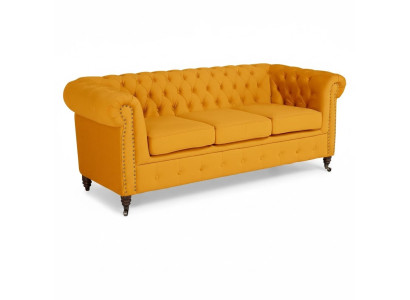 Klasyczna trzyosobowa kanapa Chesterfield Meble Sofa Włókienniczy o eleganckim designie w kolorze pomarańczowym