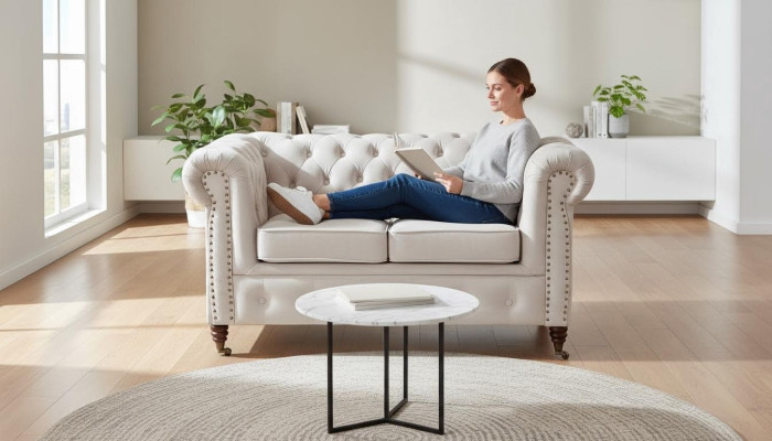 Sofa 2 miejsce do siedzenia Chesterfield Couch Włókienniczy Materiał Sofa Meble Elegancki design