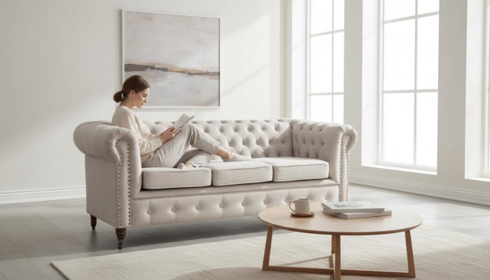 Sofa trzyosobowa Chesterfield Podkładka + Sofy Stołek kanapy 2 sztuki. Ustaw nowy