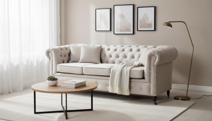 Sofa trzyosobowa Chesterfield Podkładka + Sofy Stołek kanapy 2 sztuki. Ustaw nowy