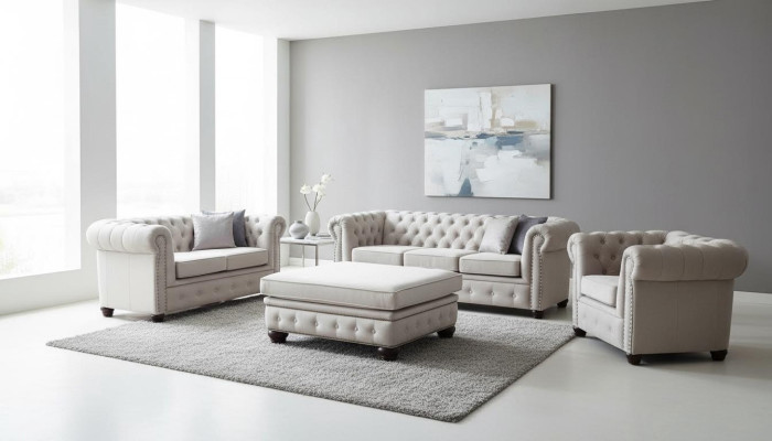 Chesterfield Zestaw sofowy Couch Set 321+Stołek Siedziba Podkładka Obcios Włókienniczy