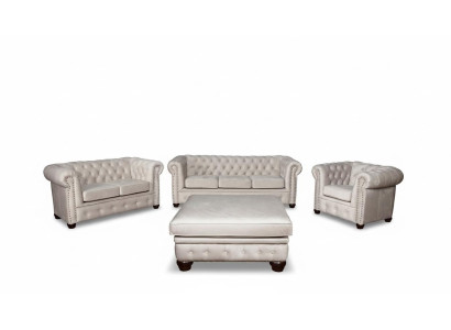 Chesterfield Zestaw sofowy Couch Set 321+Stołek Siedziba Podkładka Obcios Włókienniczy
