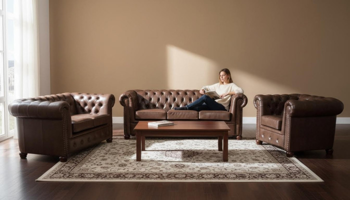 Chesterfield 3 miejsce do siedzenia sofa skórzana kanapa Podkładka Siedziba sofy trzyosobowe