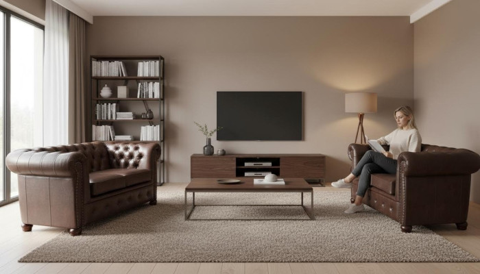 projektant 2 miejsce siedzące Włókienniczy Sofy Kanapy Nowa skórzana sofa Chesterfield Couch