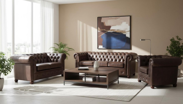 projektant 2 miejsce siedzące Włókienniczy Sofy Kanapy Nowa skórzana sofa Chesterfield Couch
