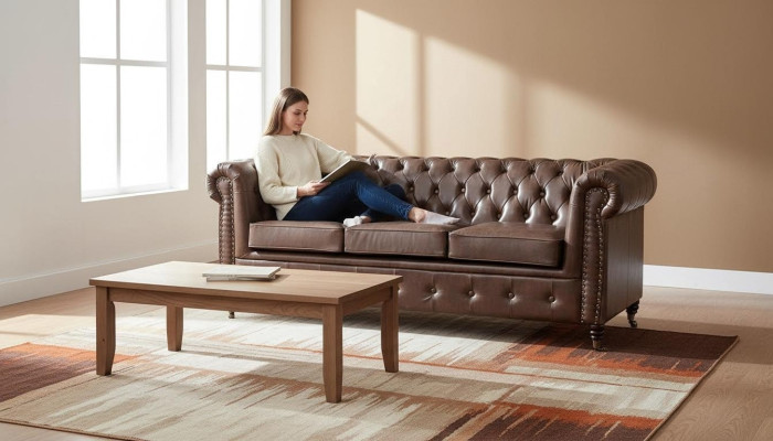 Chesterfield Zestaw sofowy Sofa Couch Podkładka 3 2 miejsce do siedzenia Skóra Sofy Materiał Nowy