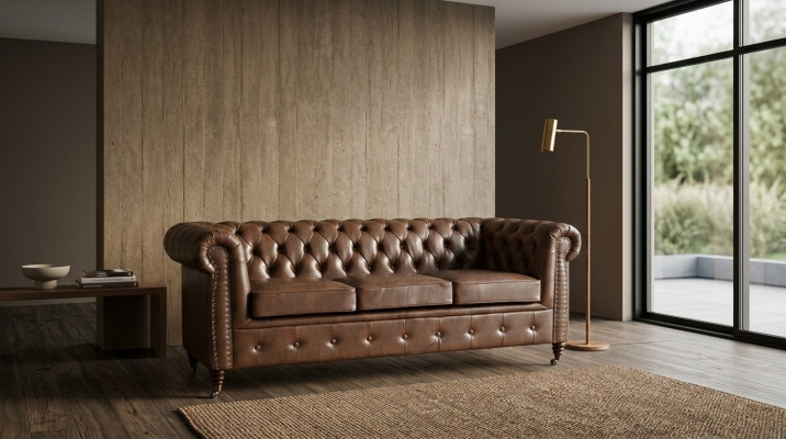 Chesterfield Zestaw sofowy Sofa Couch Podkładka 3 2 miejsce do siedzenia Skóra Sofy Materiał Nowy