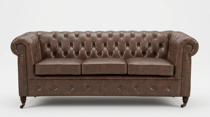 Chesterfield Zestaw sofowy Sofa Couch Podkładka 3 2 miejsce do siedzenia Skóra Sofy Materiał Nowy