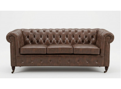 Chesterfield Zestaw sofowy Sofa Couch Podkładka 3 2 miejsce do siedzenia Skóra Sofy Materiał Nowy