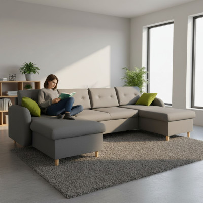 Design Narożnikowa kanapa Kształt U funkcji łóżka Kanapa Skóra Włókienniczy Sofy Sofa rozkładana