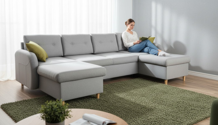 Żywy krajobraz Narożnikowa kanapa Materiał Kształt U funkcji łóżka Couch Design Deko Podkładka