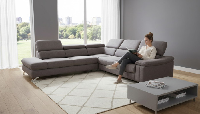 Design Narożnikowa kanapa Funkcja łóżka w kształcie litery L Sofa Skóra Włókiennicza Sofa Wielofunkcyjna