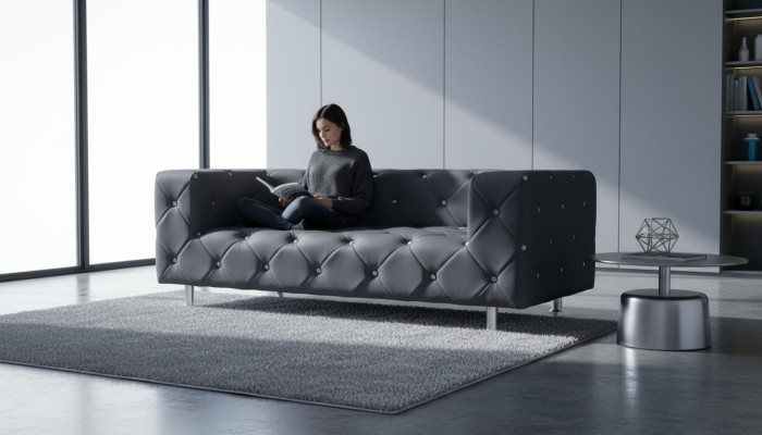 Sofa Trzyosobowa Podkładka Design Sofa Sofa 3-osobowa Siedziba Pokój Chesterfield Szara Nowość