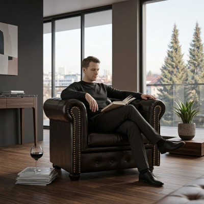 Chesterfield Fotel TV Couch 1 miejsce do siedzenia Sofa Skóra Materiałowa Podkładka