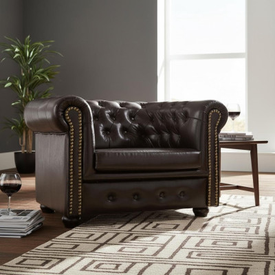 Chesterfield Fotel TV Couch 1 miejsce do siedzenia Sofa Skóra Materiałowa Podkładka