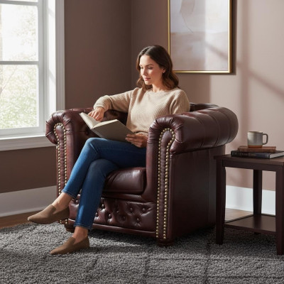 Chesterfield Fotel TV Couch 1 miejsce do siedzenia Sofa Materiał Włókienniczy Kanapy Podkładka
